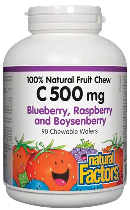 Natural Factors ВИТАМИН С (горски плодове) 500 mg 100% Natural Fruit Chew C 500 mg 90 дъвчащи таблетки