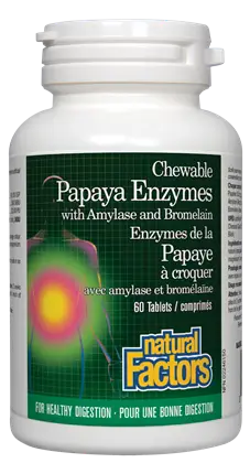 Natural Factors ПАПАЯ ЕНЗИМИ С АМИЛАЗА И БРОМЕЛАИН Papaya Enzymes Chewable with Amylase and Bromelain 60 дъвчащи таблетки