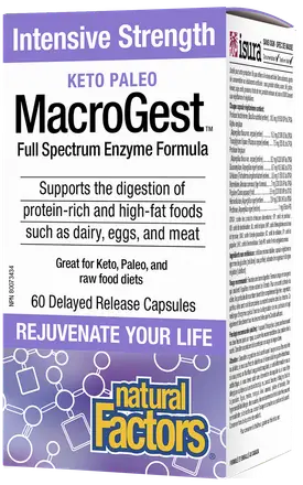 Natural Factors MacroGest™ Keto Paleo Full Spectrum ЕНЗИМНА ФОРМУЛА 206 mg 60 капсули със забавено освобождаване