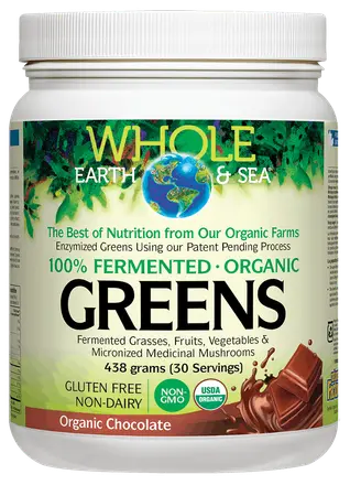 Natural Factors WHOLE EARTH & SEA 100% FERMENTED ORGANIC GREENS 438 g пудра С ВКУС НА ШОКОЛАД