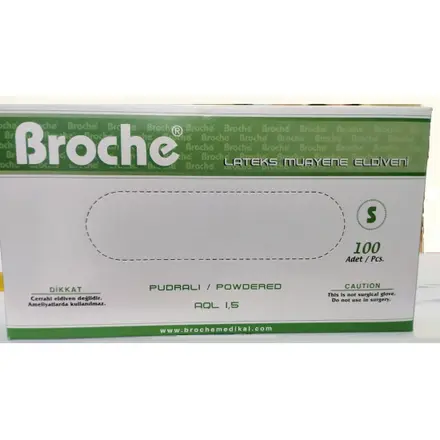 РЪКАВИЦИ ЛАТЕКСОВИ /С ТАЛК/ НЕСТЕРИЛНИ BROCHE S х 100 бр