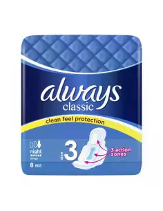 ALWAYS Класик Найт, Размер 3, дамски превръзки, 6D, 8 бр.