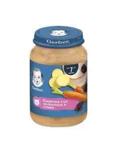 Ястие Gerber - Свинско със зеленчуци и сливи, 190 g