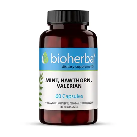 Мента, Глог и Валериана за баланс и спокойствие, Bioherba, 250 мг, 60 капсули