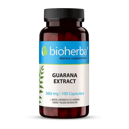 Гуарана екстракт за енергия и тонус, Bioherba, 360 мг, 100 капсули
