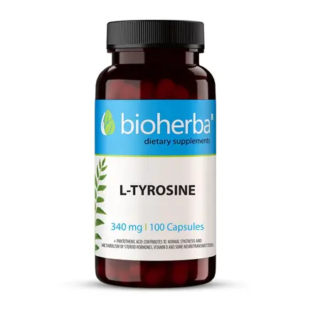 Л-Тирозин - при стрес и тревожност, Bioherba, 340 мг, 100 капсули