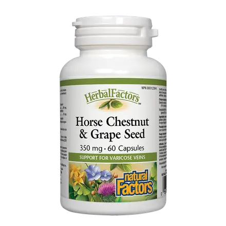 Natural Factors Horse Chestnut & Grape Seed - Див кестен и гроздово семе (мощен венотоник за здрави вени), 60 капсули