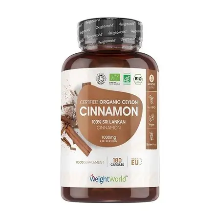 ЦЕЙЛОНСКА КАНЕЛА 1000мг x 180капсули Ceylon Cinnamon ORGANIC WEIGHT WORLD