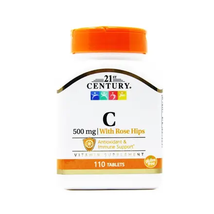 ВИТАМИН Ц + ШИПКА таблетки 500 мг. 110 броя / 21ST CENTURY VITAMIN C WITH ROSE HIPS tablets 500 mg. 110