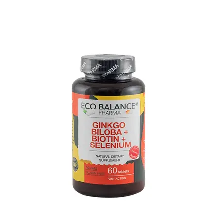 ГИНКО БИЛОБА + БИОТИН + СЕЛЕН ЕКО БАЛАНС таблетки 60 броя / ECO BALANCE PHARMA GINKGO BILOBA + BIOTIN + SELENIUM