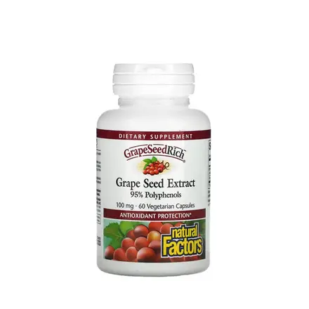 НАТУРАЛ ФАКТОРС ГРОЗДОВО СЕМЕ капсули 100 мг (95% полифеноли) 60 броя / NATURAL FACTORS GRAPE SEED EXTRACT