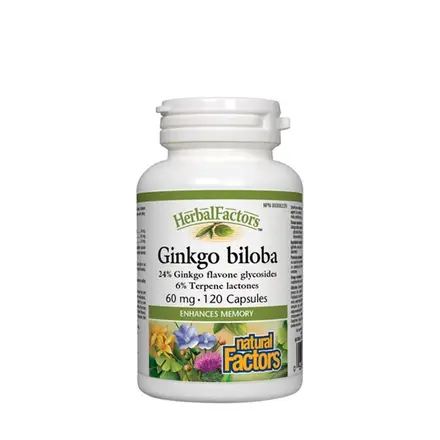 НАТУРАЛ ФАКТОРС ГИНКО БИЛОБА капсули 60 мг 120 броя / NATURAL FACTORS GINKGO BILOBA
