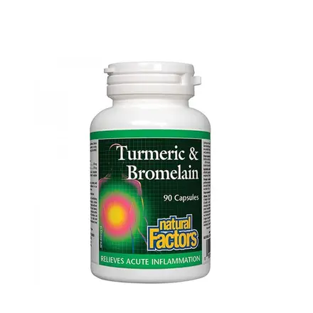НАТУРАЛ ФАКТОРС КУРКУМА + БРОМЕЛАИН капсули 90 броя / NATURAL FACTORS TURMERIC & BROMELAIN