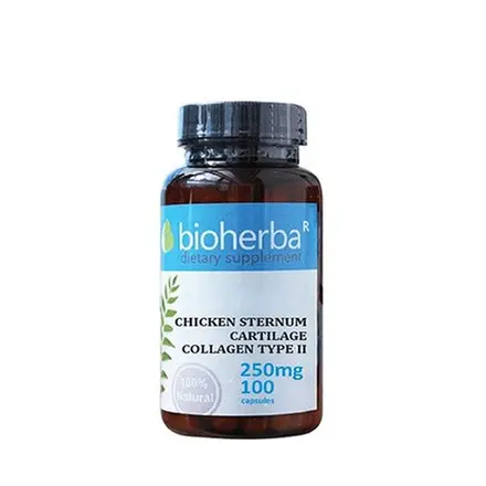 БИОХЕРБА ПИЛЕШКИ КОЛАГЕН ТИП II капсули 250 мг. 100 броя / BIOHERBA CHICKEN STERNUM CARTILAGE COLLAGEN TYPE 2