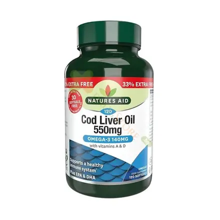 МAСЛО ОТ ЧЕРЕН ДРОБ НА ТРЕСКА капсули 1000 мг 90 броя / NATURES AID COD LIVER OIL