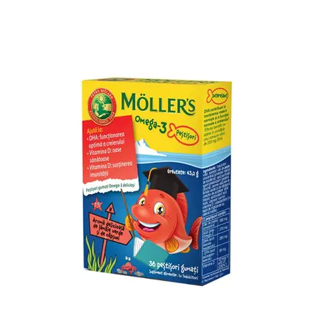 МЬОЛЕРС ОМЕГА 3 желирани таблетки 36 броя ЯГОДА / MOELLERS OMEGA 3 jelly fish STRAWBERRY