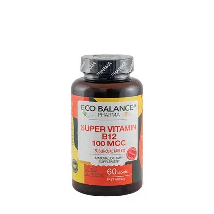 СУПЕР ВИТАМИН B12 ЕКО БАЛАНС 100 мкг. сублингвални таблетки 60 броя / ECO BALANCE PHARMA SUPER VITAMIN B12