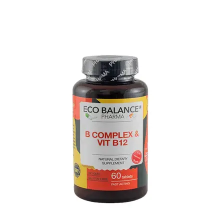ВИТАМИН B КОМПЛЕКС + ВИТАМИН B12 ЕКО БАЛАНС таблетки 60 броя / ECO BALANCE PHARMA VITAMIN B COMPLEX + VITAMIN B12