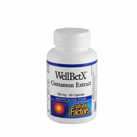НАТУРАЛ ФАКТОРС КАНЕЛА ЕКСТРАКТ 150 мг 60 броя капсули / NATURAL FACTORS WELLBETX CINNAMON EXTRACT