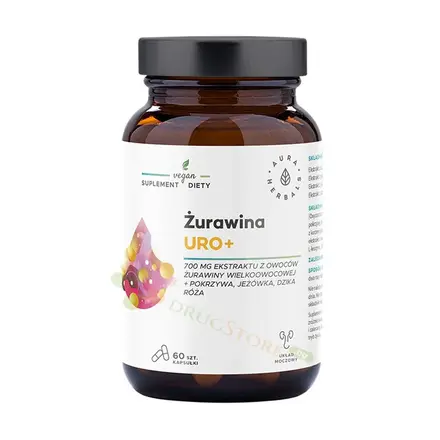 АУРА ХЕРБАЛС ЧЕРВЕНА БОРОВИНКА УРО+ капсули 60 броя / AURA HERBALS BLUEBERRY URO+