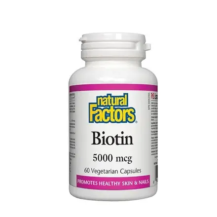 НАТУРАЛ ФАКТОРС БИОТИН капсули 5000 мкг 60 броя / NATURAL FACTORS BIOTIN PROMOTES HEALTHY SKIN & NAILS