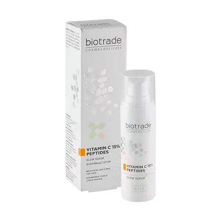 БИОТРЕЙД ПЮЪР СКИН ОЗАРЯВАЩ СЕРУМ С ВИТАМИН С 15% + ПЕПТИДИ 30 мл / BIOTRADE COSMECEUTICALS PURE SKIN GLOW SERUM VITAMIN C 15% + PEPTIDES