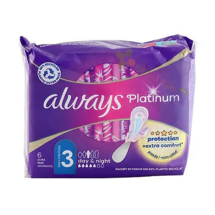 ДАМСКИ ПРЕВРЪЗКИ ОЛУЕЙС ПЛАТИНУМ УЛТРА 6 броя / PROCTER & GAMBLE ALWAYS PLATINUM ULTRA SANTARY NAPKIN FOR NIGHT USE