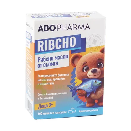 АБОФАРМА РИБЕНО МАСЛО ОТ СЬОМГА ЗА ДЕЦА (РИБЧО) капсули 100 броя / ABOPHARMA SALMON FISH OIL