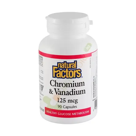 НАТУРАЛ ФАКТОРС ХРОМ + ВАНАДИЙ капсули 125 мкг 90 броя / NATURAL FACTORS CHROMIUM & VANADIUM