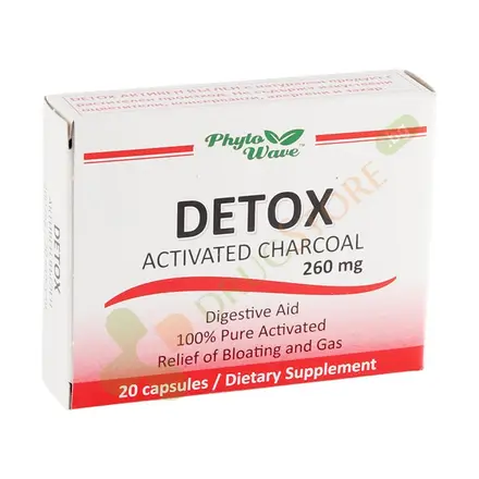 ДЕТОКС АКТИВЕН ВЪГЛЕН капсули 260 мг 20 броя / PHYTO WAVE DETOX ACTIVATED CHARCOAL