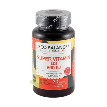 СУПЕР ВИТАМИН D3 800 IU ЕКО БАЛАНС таблетки 30 броя / ECO BALANCE SUPER VITAMIN D3 800 IU