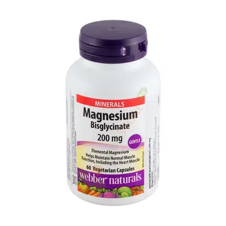 МАГНЕЗИЙ БИСГЛИЦИНАТ капсули 200 мг 60 броя / WEBBER NATURALS MAGNESIUM BISGLYCINATE