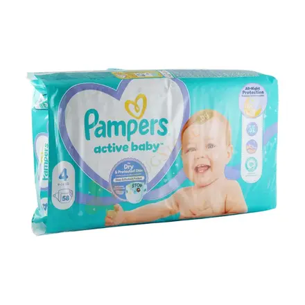 ПАМПЕРС АКТИВ БЕЙБИ МАКСИ ПАК №4 9 - 14 кг 58 броя / PROCTER & GAMBLE PAMPERS ACTIVE BABY MAXI PACK 9 - 14 kg