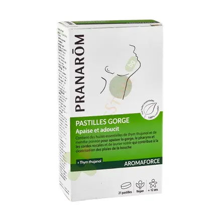 ПРАНАРОМ АРОМАФОРС ЗА УСПОКОЯВАНЕ НА ЗАЧЕРВЕНО ГЪРЛО пастили 21 броя / PRANAROM AROMAFORCE SOOTHING LOZENGES 21