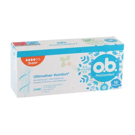 ТАМПОНИ О. В. ПРО КОМФОРТ СУПЕР 16 броя / JOHNSON & JOHNSON O. B. PRO COMFORT SUPER TAMPONS WITH STRINGS AND CURVED GROOVES