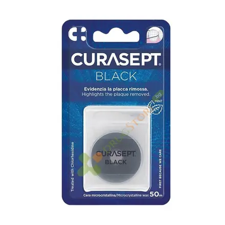 ВОСЪЧЕН КОНЕЦ ЗА ЗЪБИ КЮРАСЕПТ ЧЕРЕН 50 м / CURASEPT BLACK FLOSS