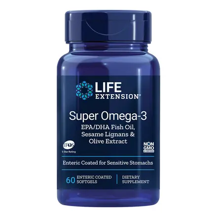 Super Omega-3 Омега-3 от риба с добавени Лигнан от сусам и Маслина 60 стомашно-устойчиви софтгел капсули LIfe Extension