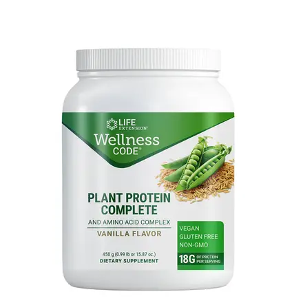 Растителен протеин с Аминокиселини Wellness Code® Plant Protein Complete & Amino Acid Complex 450 g прах, Life Extension