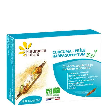 Куркума + дяволски нокът и полски хвощ, БИО, 10 ампули за пиене x 10 ml, Fleurance Nature
