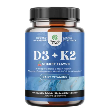 Витамин D3 2000 IU + K2 75 µg x 60 дъвчащи таблетки, Nature's craft