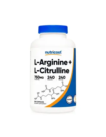 Тонус и енергия - Л-Аргинин + Л-Цитрулин (L-Arginine + L-Citrulline), 500 mg + 250 mg 240 капсули Nutricost