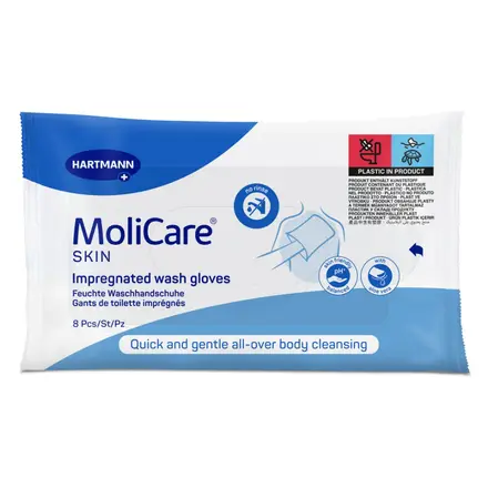 Hartmann MoliCare skin wash gloves, 8 pcs / Хартманн Моликеър скин напоени ръкавици за почистване на лежащо болни, 8 бр