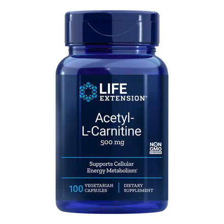 Acetyl- L-Carnitine / Aцетил L-Карнитин 500 mg + Витамин С (аскорбил палмитат) 100 капсули Life Extension