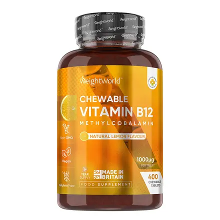 Weight World, Витамин B12 (метилкобаламин) 1000 μg, 400 дъвчащи таблетки, с вкус на лимон