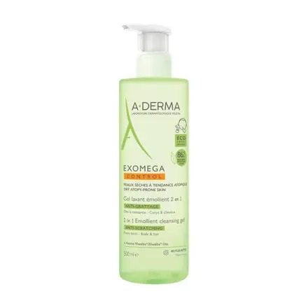 A-DERMA Емолиентен почистващ гел 2 в 1 срещу разчесване Exomega Control 500 мл.