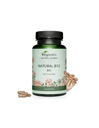 Natural B12 BIO aus Shiitake/ Витамин В12 (от био медицински гъби шийтаке), 60 капсули, 100% Vegan Vegavero