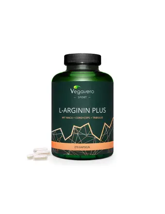 Л-Аргинин Плюс Мака, Кордицепс и Трибулис - L-Arginin Plus (mit Maca, Cordyceps, Tribulus), 270 капсули Vegavero