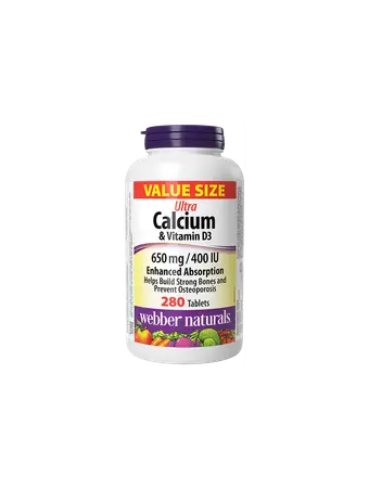 Ултра Калций 650 mg + Витамин D3 400 IU, 280 таблетки, Webber Naturals