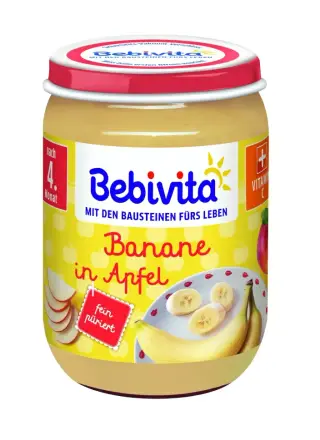 Bebivita 1001 Пюре Ябълка, Банан 190g стек 6бр