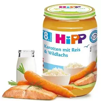 Hipp Рибно Меню С Моркови, Ориз И Дива Сьомга 8м+ Арт. № 6535 220g стек 6бр